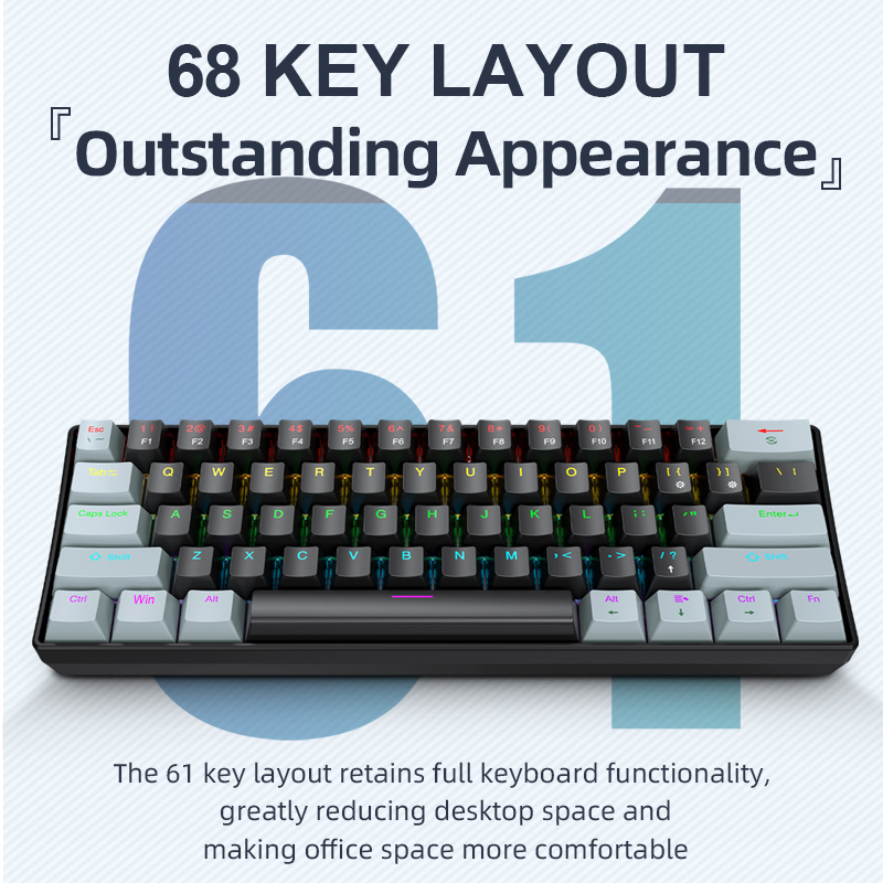 Keyboard Gaming Blue Switch - APAYADO K61 Mini mechanisch toetsenbord, bedraad,